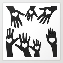 Heart Hand Graphic - Black and white Art Print
