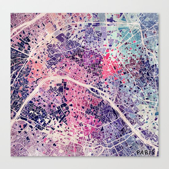 Paris Mosaic map #1 Canvas Print