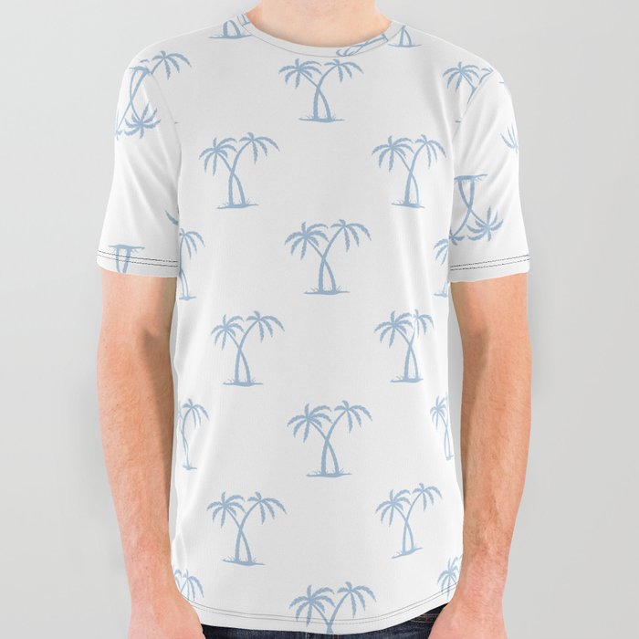 Pale Blue Palm Trees Pattern All Over Graphic Tee