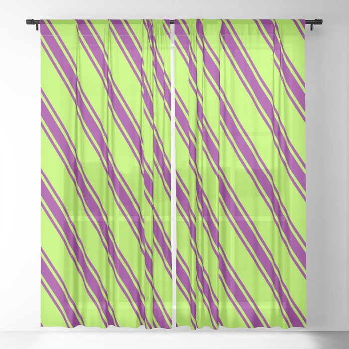 Light Green and Purple Colored Lines/Stripes Pattern Sheer Curtain