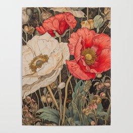 Wild Poppy Field On Brown Poster