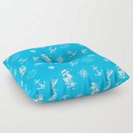  Turquoise And White Silhouettes Of Vintage Nautical Pattern Floor Pillow