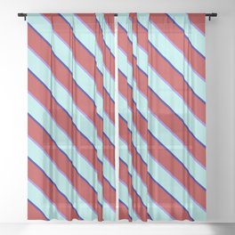 [ Thumbnail: Red, Purple, Turquoise & Blue Colored Lined/Striped Pattern Sheer Curtain ]