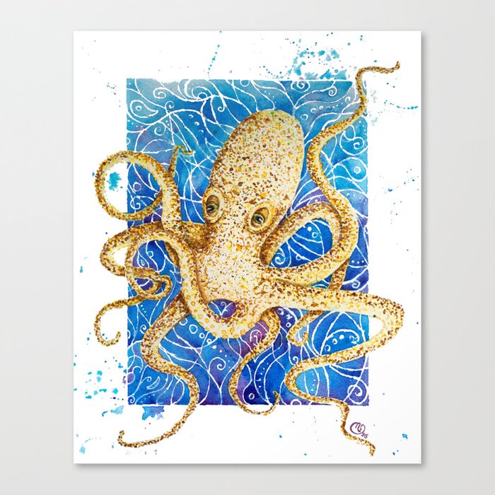 La pieuvre - Contemporary Watercolor Octopus Painting Canvas Print