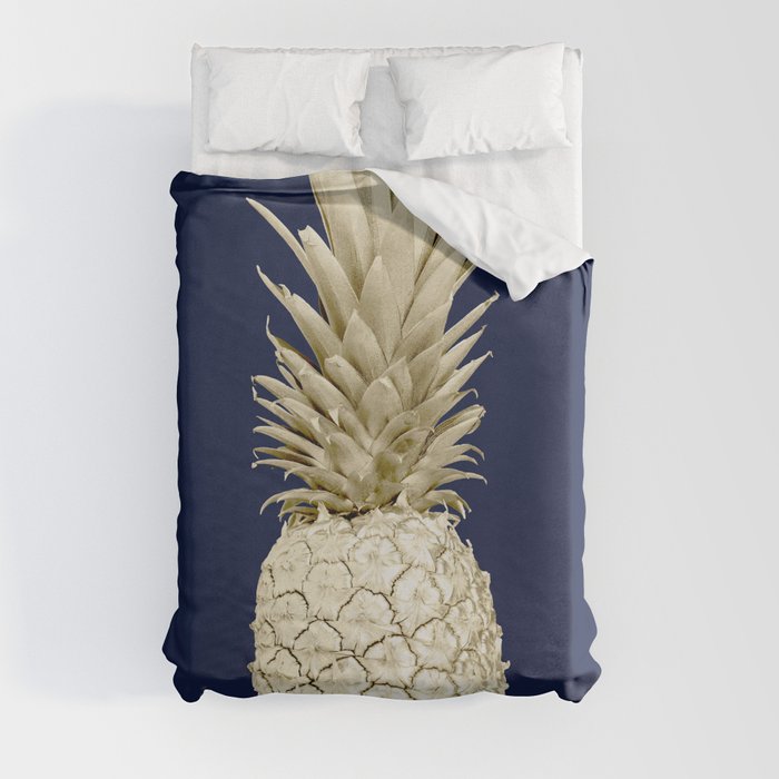 Pineapple Pineapple Gold on Navy Blue Duvet Cover