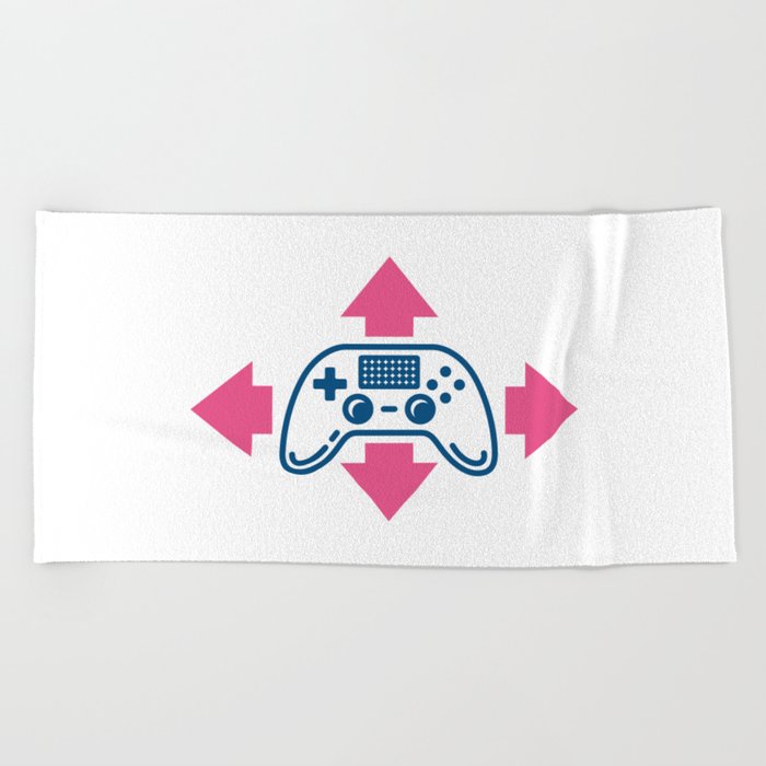 Linear gamepad design for video gamers Beach Towel