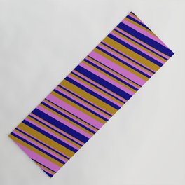 [ Thumbnail: Dark Goldenrod, Orchid, and Blue Colored Striped/Lined Pattern Yoga Mat ]