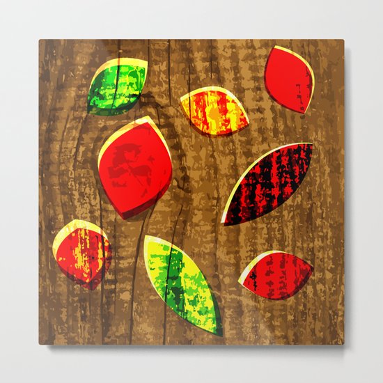 colored leafs on wood Metal Print