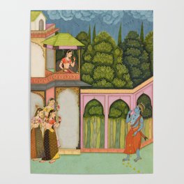 Krishna Approaches Radha - 17th Century Classical Hindu Art Poster
