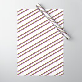 [ Thumbnail: White, Green & Orchid Colored Pattern of Stripes Wrapping Paper ]