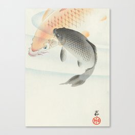 Red and black carp fish - Vintage Japanese Woodblock Print Art Canvas Print