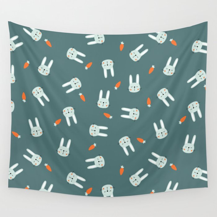 Bunny Faces and Carrots Wall Tapestry