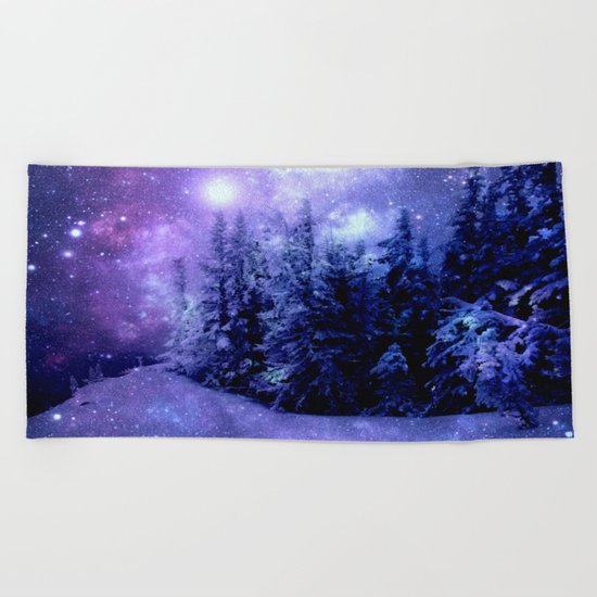 Galaxy Winter Forest Lavender Purple Blue Beach Towel