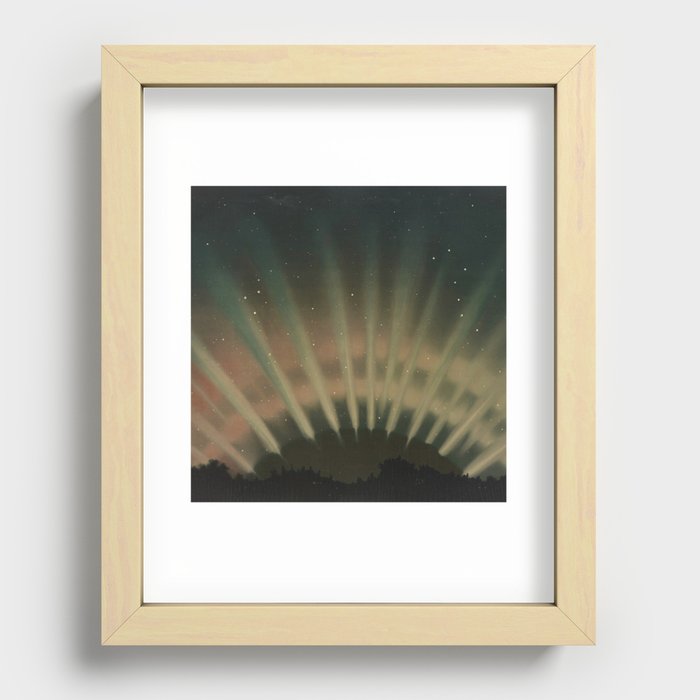 Vintage Aurora Borealis northern lights poster in earth tones Recessed Framed Print