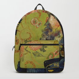 The Postman (Joseph Roulin) by Vincent Van Gogh Backpack | Green, Flowers, Floral, Impressionism, Beard, Man, Vangogh, Postman, Painting, Portrait 