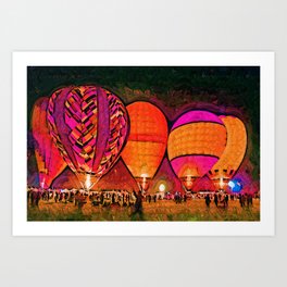 Glowing Hot Air Balloons In Abstract Art Print