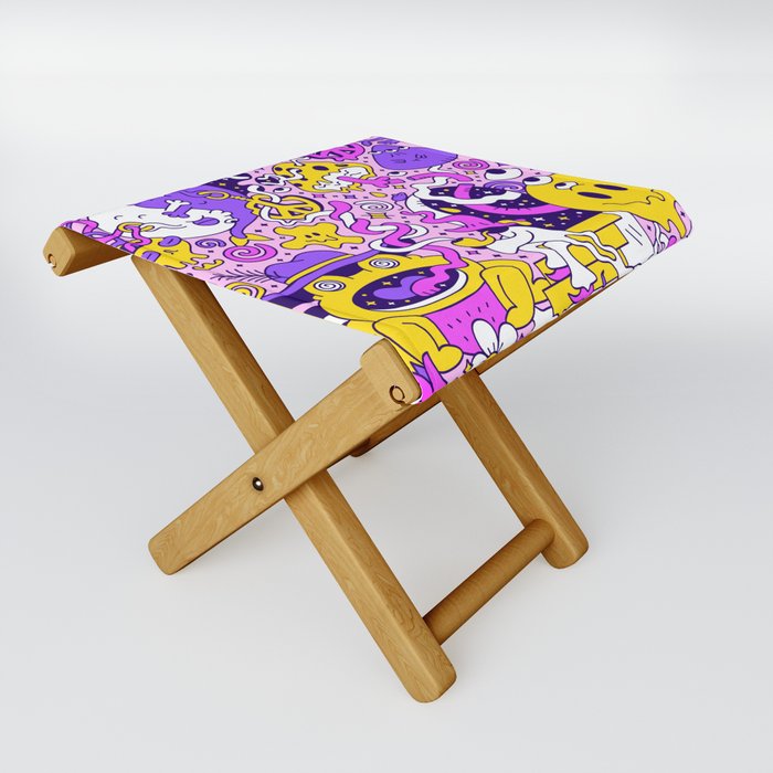Colorful Funky 90s Smiley Trip Sketch Doodle Folding Stool