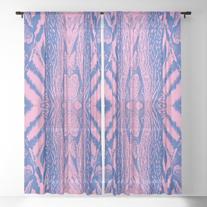 Abstract Wildlife Animal Pattern Study Pink Blue Sheer Curtain