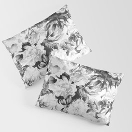 Black gray modern watercolor roses floral pattern Pillow Sham