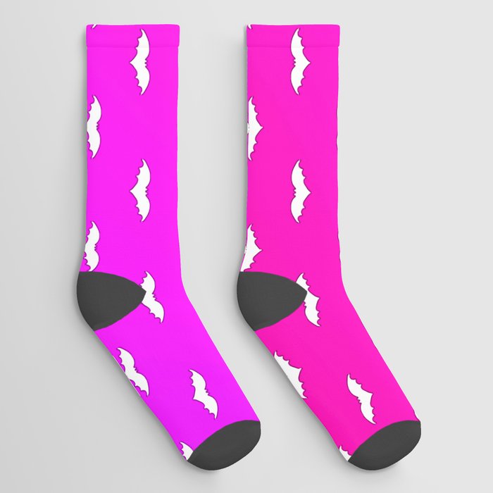 White Tiny Bats Pink Socks