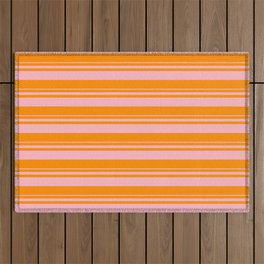 [ Thumbnail: Light Pink & Dark Orange Colored Stripes Pattern Outdoor Rug ]
