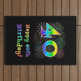 [ Thumbnail: 40th Birthday - Fun Rainbow Spectrum Gradient Pattern Text, Bursting Fireworks Inspired Background Outdoor Rug ]