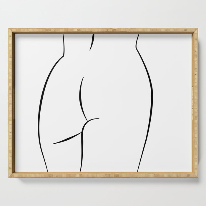 Minimalist Line art abstract nude woman ass Serving Tray