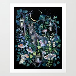 Black Goat Moon Garden Art Print