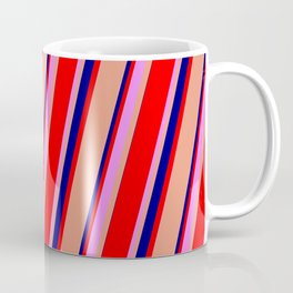 [ Thumbnail: Dark Salmon, Blue, Red, and Violet Colored Lines Pattern Coffee Mug ]