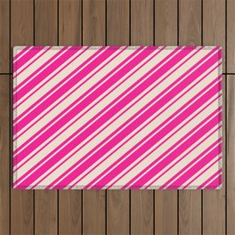 [ Thumbnail: Beige and Deep Pink Colored Striped/Lined Pattern Outdoor Rug ]