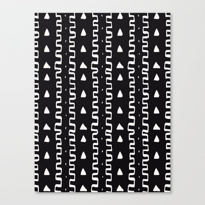 Merit Mud Cloth Black and White Triangle Pattern Canvas Print