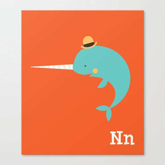 Animal Alphabet - Narwhal (With Letters) Canvas Print