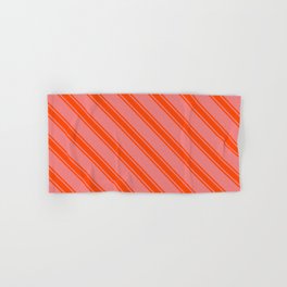 [ Thumbnail: Light Coral and Red Colored Lines/Stripes Pattern Hand & Bath Towel ]