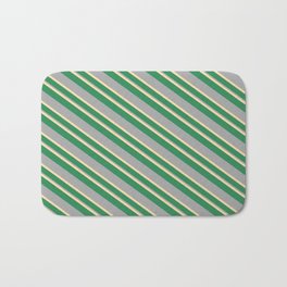 [ Thumbnail: Tan, Sea Green, and Dark Gray Colored Stripes/Lines Pattern Bath Mat ]