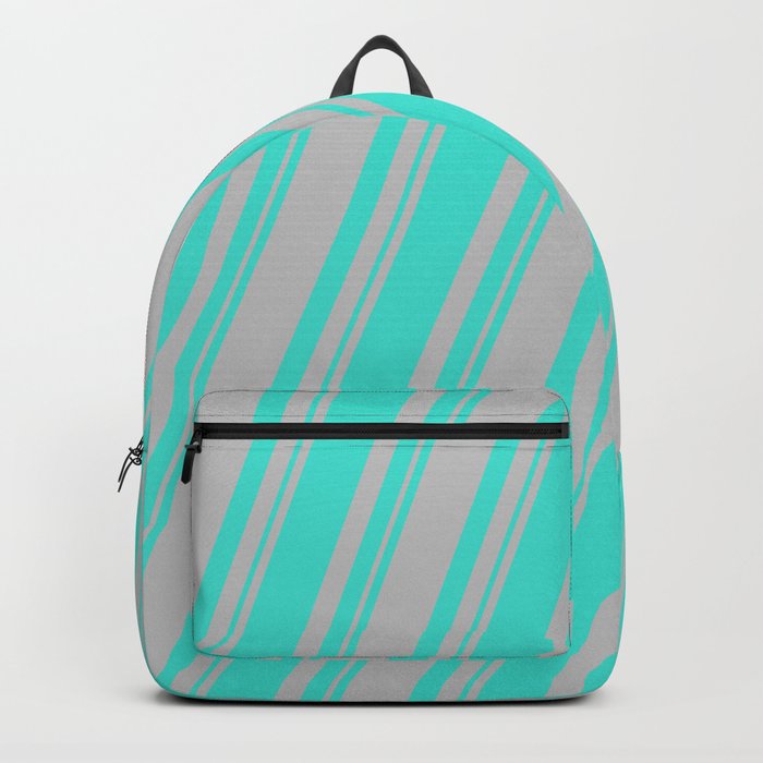 Turquoise and Grey Colored Stripes Pattern Backpack