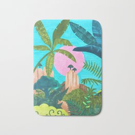 Savana Bath Mat | Colorful, Children, Artwork, Nature, Palmtree, Africa, Pink, Digital, Tropical, Banana Leaf 