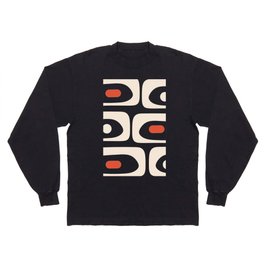 Retro Piquet Mid Century Modern Abstract Pattern in Black, Orange, and Almond Cream Long Sleeve T-shirt
