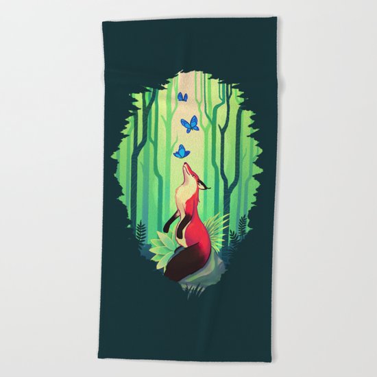 The Fox and the Butterflies Beach Towel