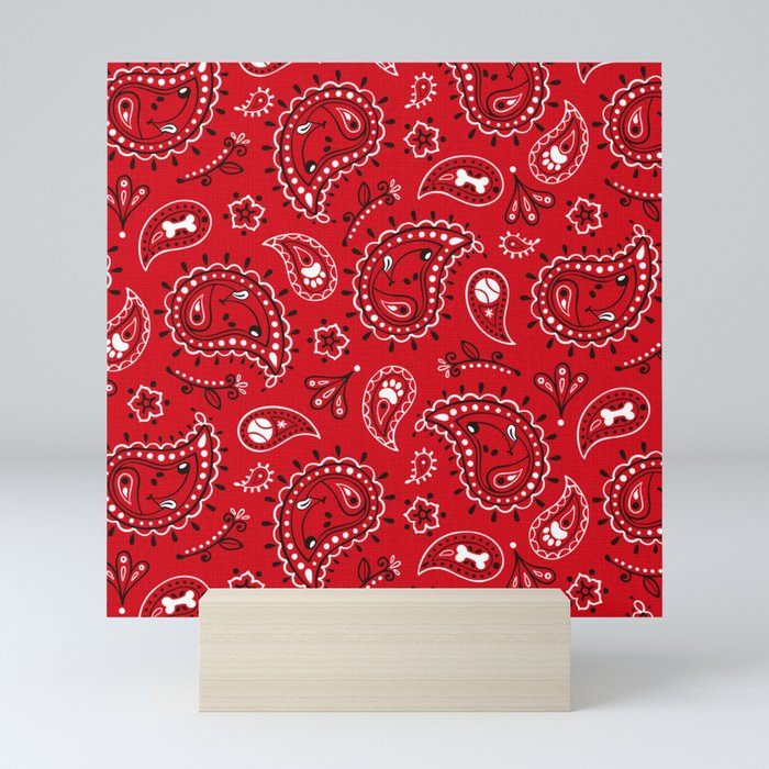 Retro Dog Paisley - Red Mini Art Print