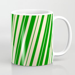 [ Thumbnail: Green & Bisque Colored Striped Pattern Coffee Mug ]