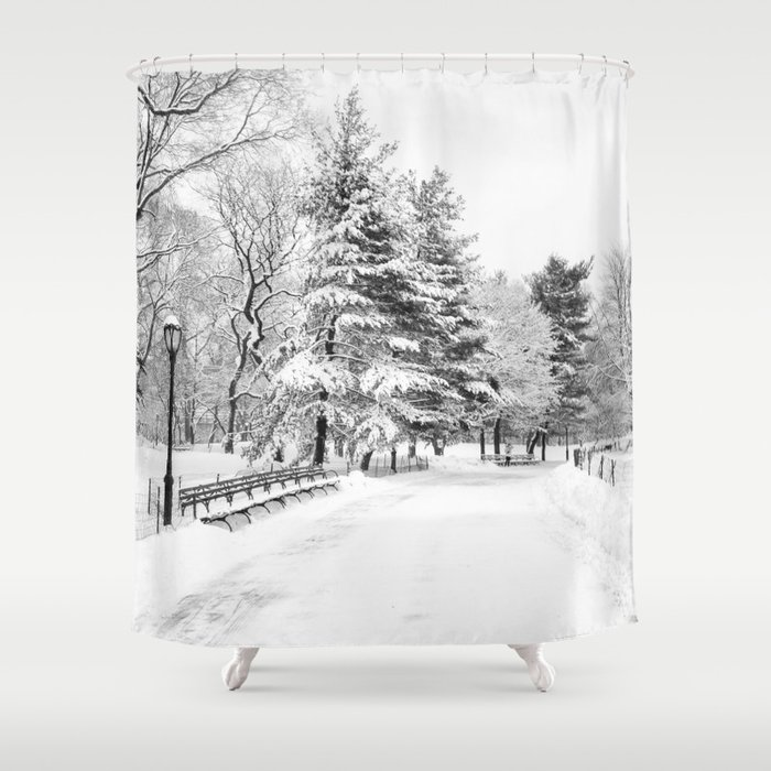 New York City Winter Trees In Snow Shower Curtain By