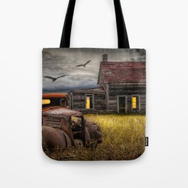 The Death of the Small American Farm with Abandoned Truck and Farm House Tote Bag