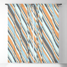 [ Thumbnail: Dim Gray, Light Cyan, Brown & Light Blue Colored Striped Pattern Blackout Curtain ]