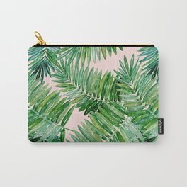 Green palm leaves on a light pink background. Carry-All Pouch