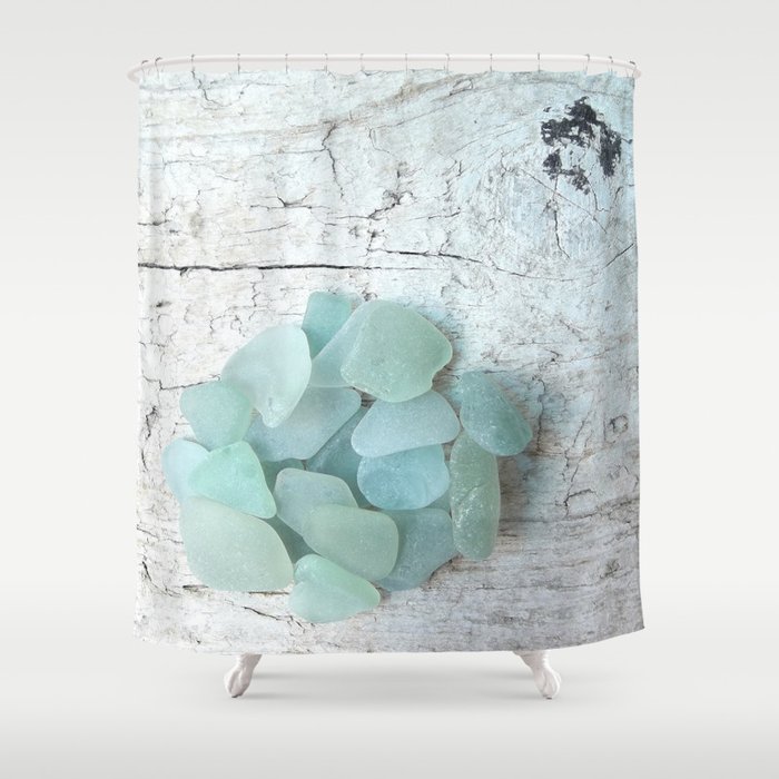 Sea Foam Sea Glass on Pale Weathered Wood Light Blue Pastels Turquoise 3 of 8 Shower Curtain
