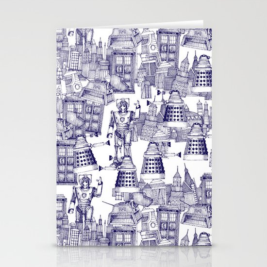 Doctor Who Toile de Jouy | 'Walking Doodle' | Blue Stationery Cards