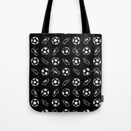 Soccer balls and boots doodle pattern. Digital Illustration Background Tote Bag