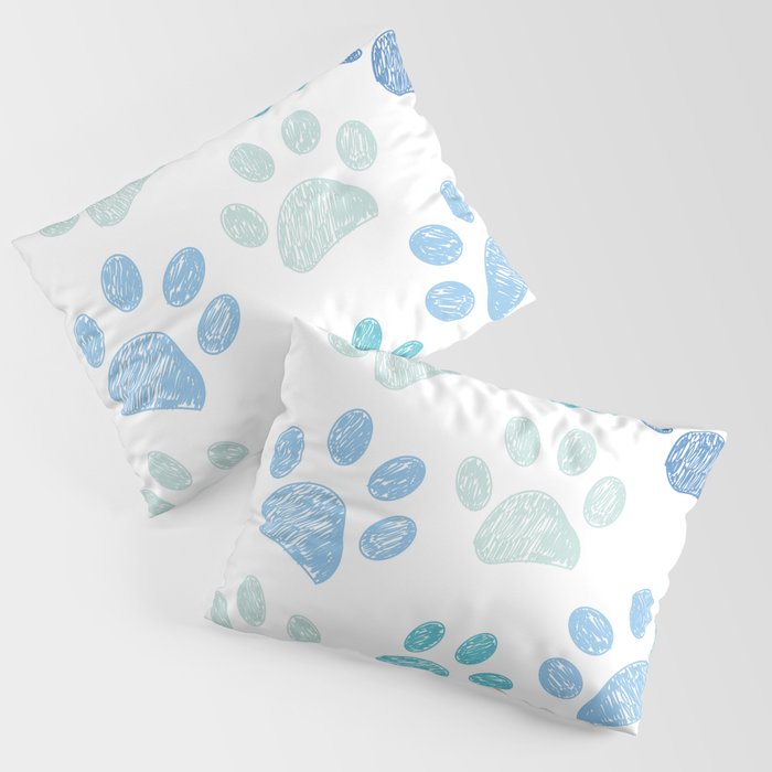 Blue colored paw print background Pillow Sham