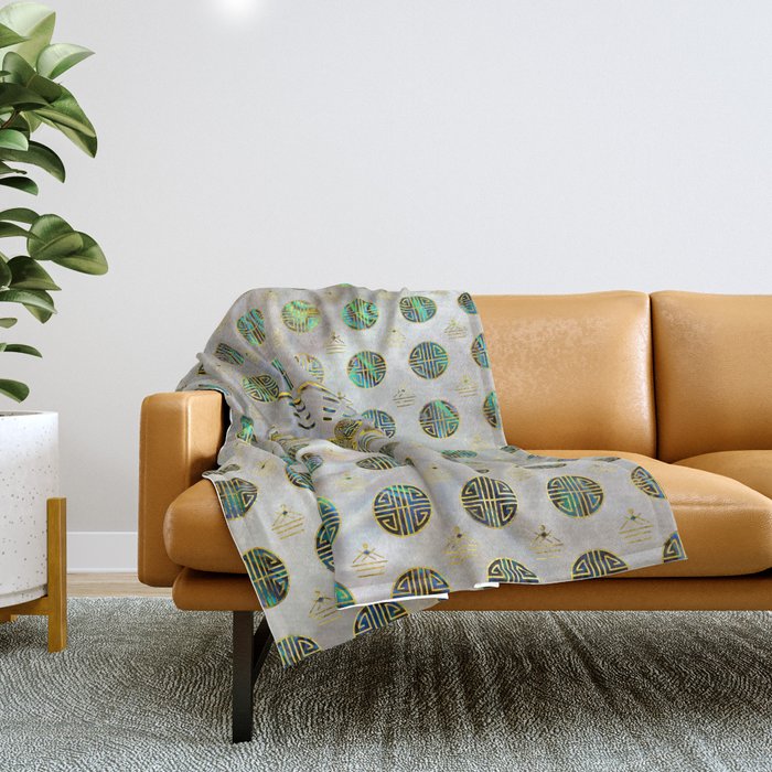 Golden Tortoise / Turtle Feng Shui Abalone Shell Throw Blanket