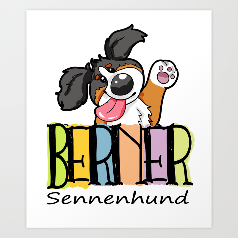 Happy Bernese Mountain Dog Puppy Cute Cartoon Gift Art Print By Moonpie90 Society6